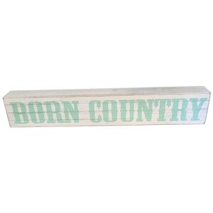 BORN COUNTRY Shelf Sitter. Aqua Blue/Green 8-1/2" x 1-1/2" x 1-1/2".